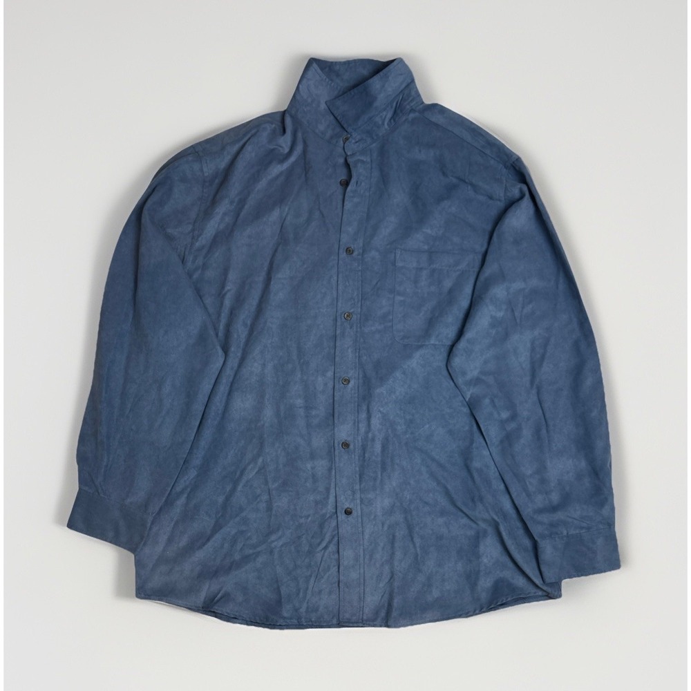 Covington Men's Long Sleeve Button Down Light Blue Faux Suede Polyester Size XL